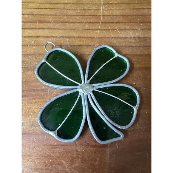 Vintage Leaded Stained Glass Shamrock Art Glass Suncatcher St Patrick’s - Picture 2 of 2
